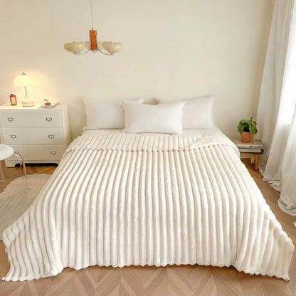 1Pc Throw Blanket for Bed - 250GSM Soft & Warm Fluffy Blanket, Decorative Striped Blankets for Winter Nap / Sleep