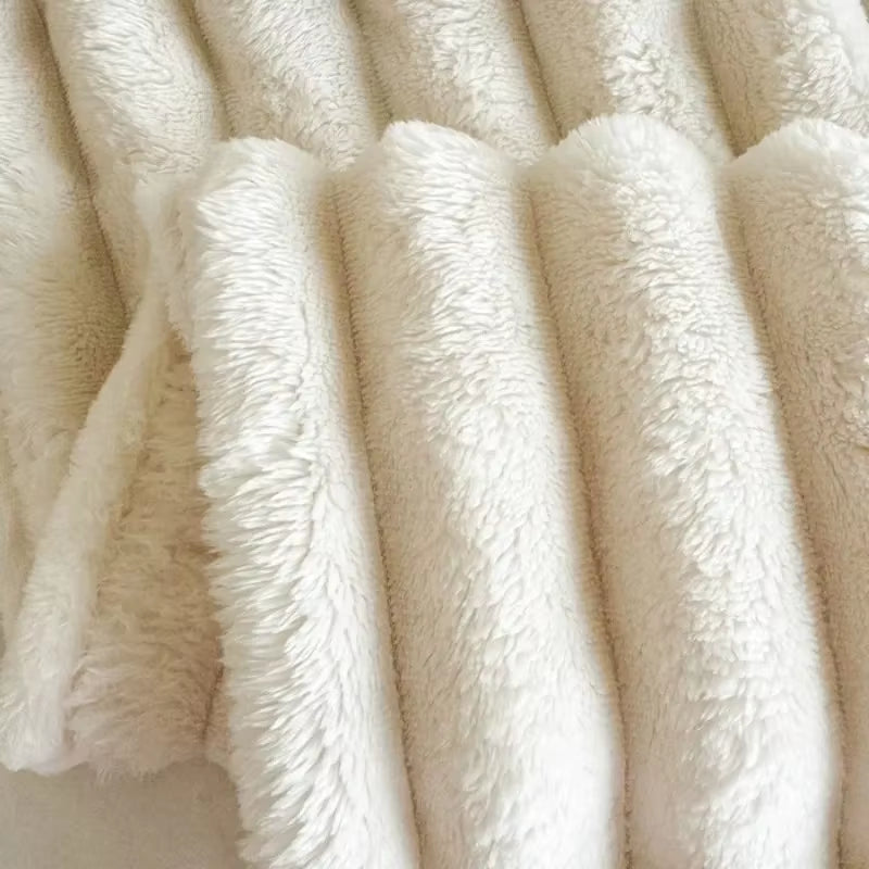 1Pc Throw Blanket for Bed - 250GSM Soft & Warm Fluffy Blanket, Decorative Striped Blankets for Winter Nap / Sleep